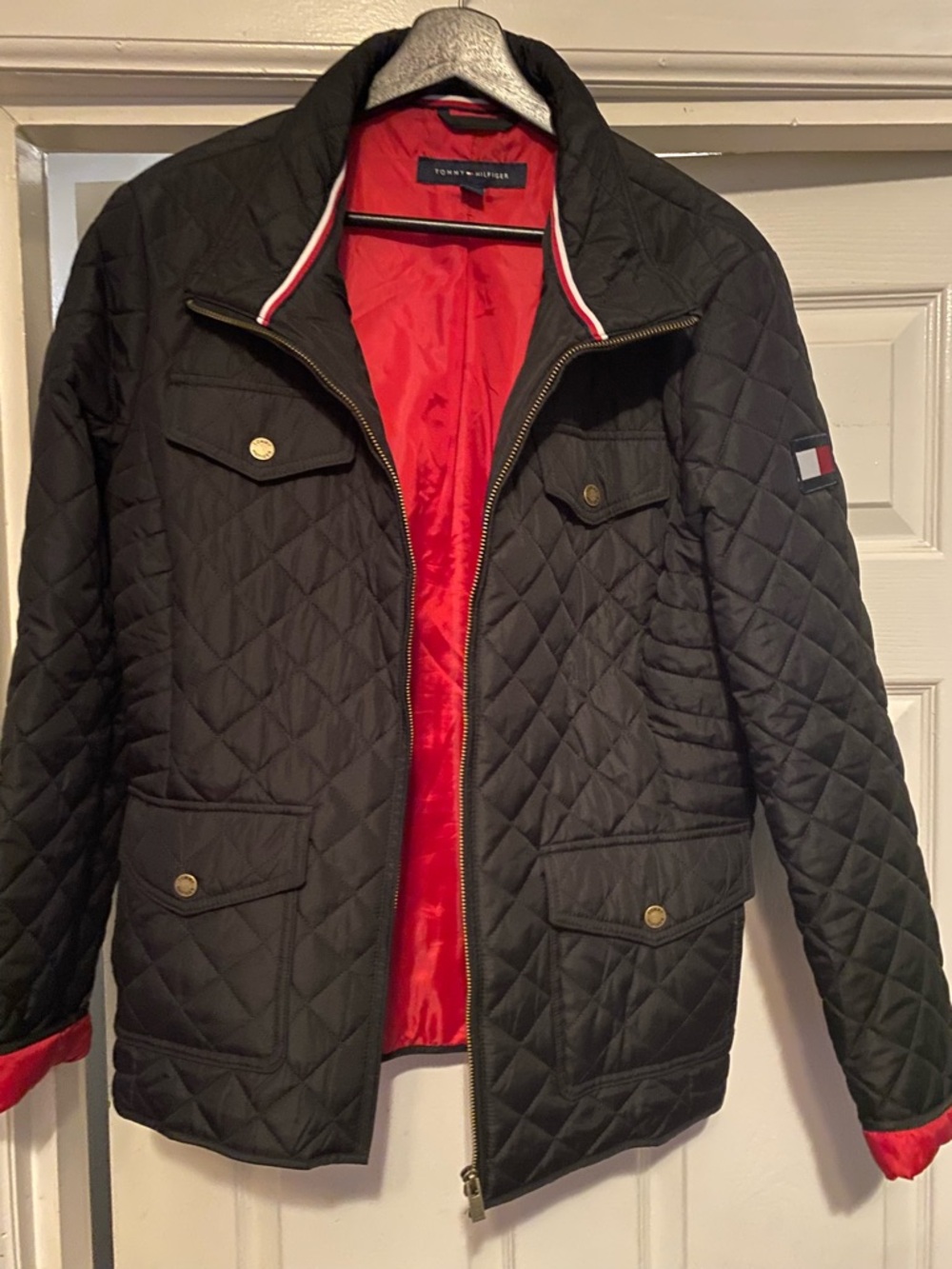 Tommy Hilfiger Black Quilted Jacket with Red Lining